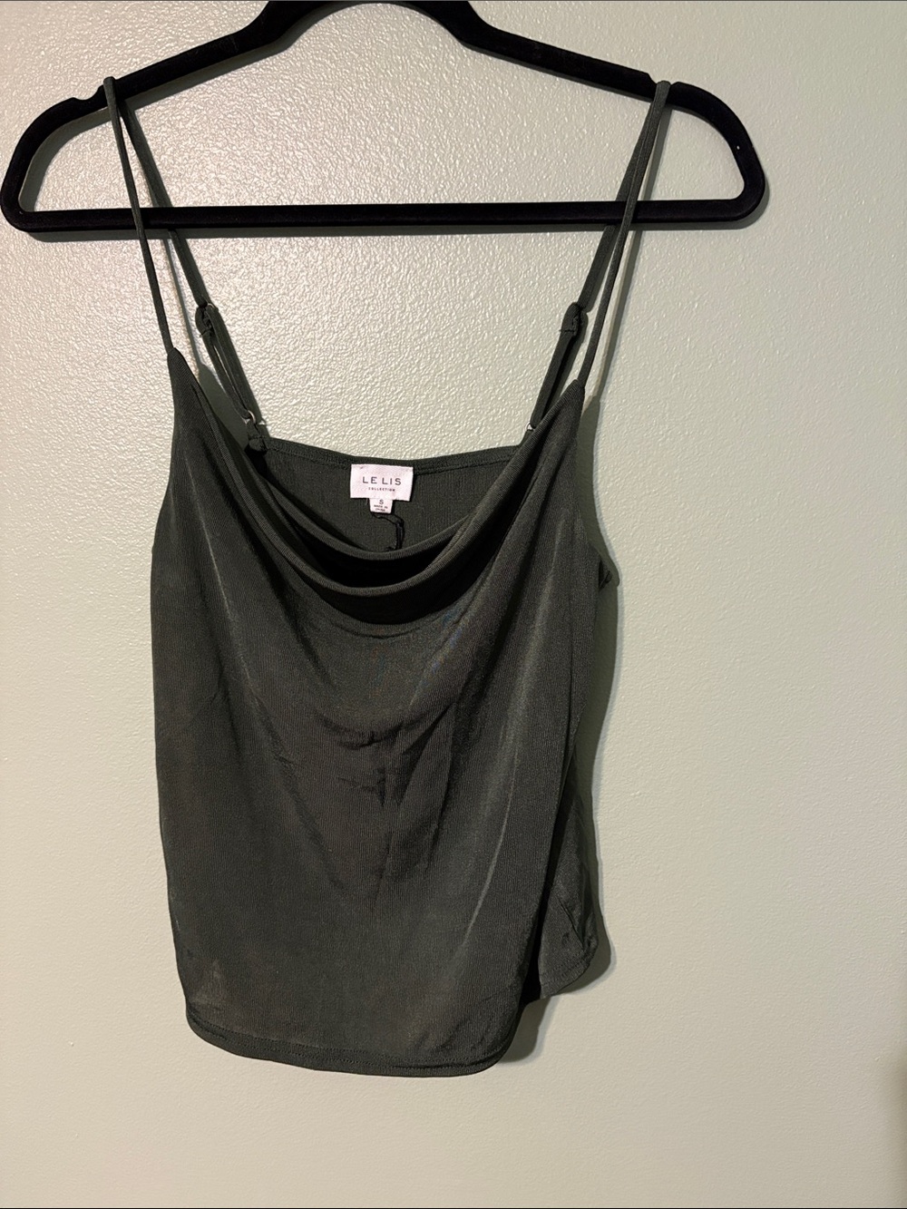 Le Lis Olive Satin Cowl Neck Camisole